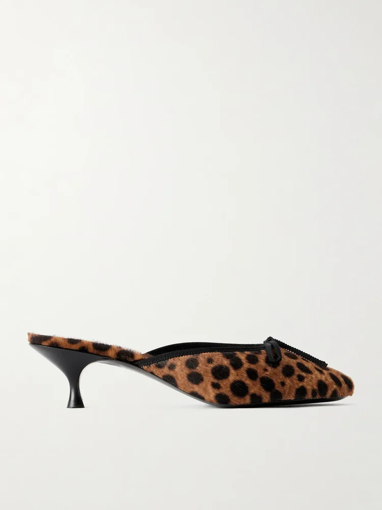24/7 50 bow-detailed leopard-print pony hair pumps