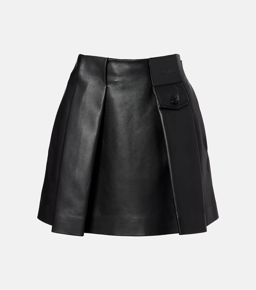 Pleated leather miniskirt