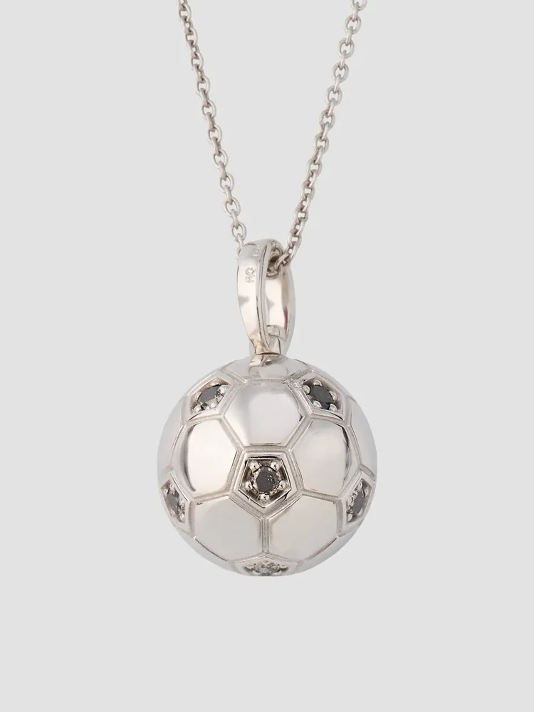 Tiny Treasurers 18K White Gold & 0.18 TCW Black Diamond Soccer Ball Pendant Necklace