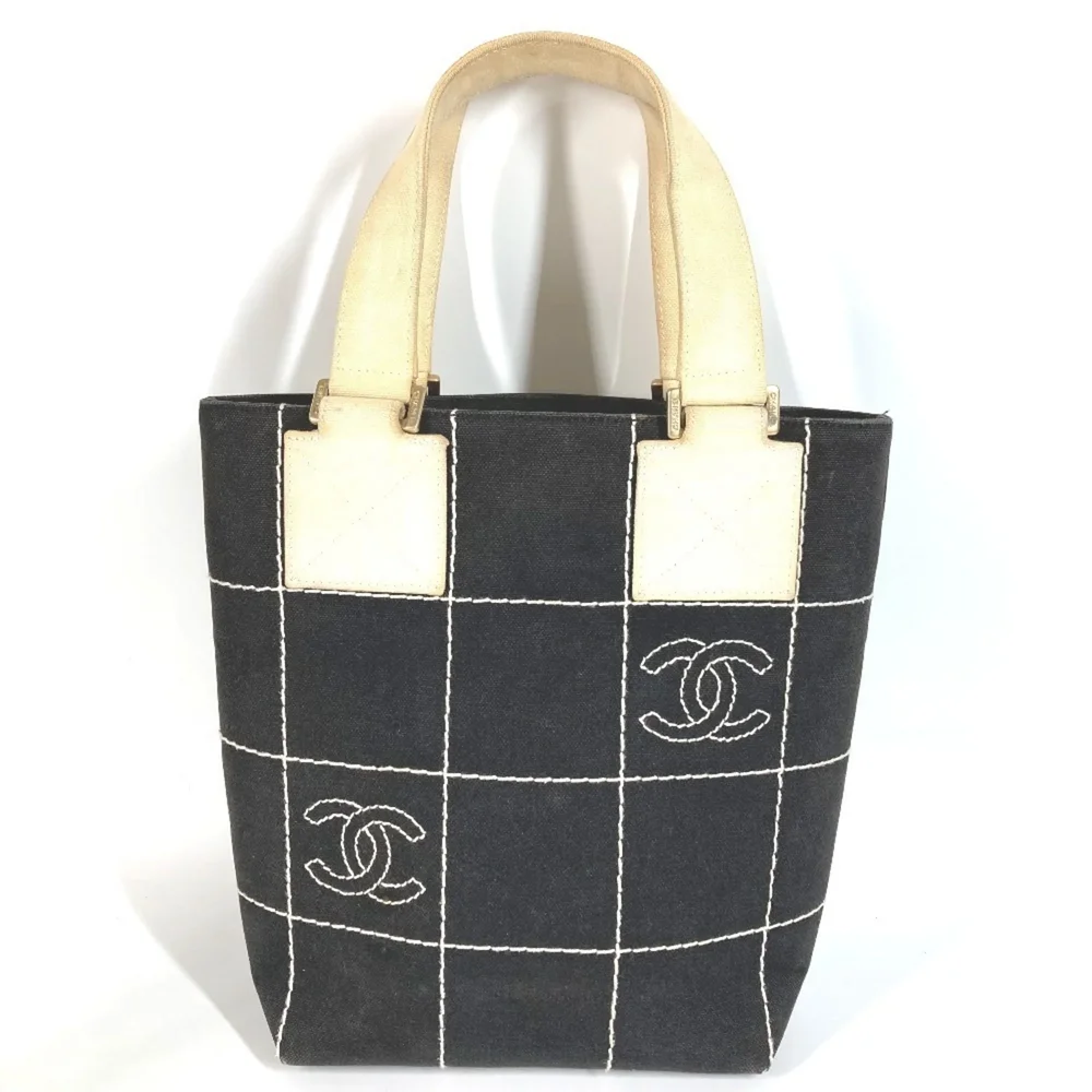 Vintage CC Square Stitch Tote Quilted Canvas Small