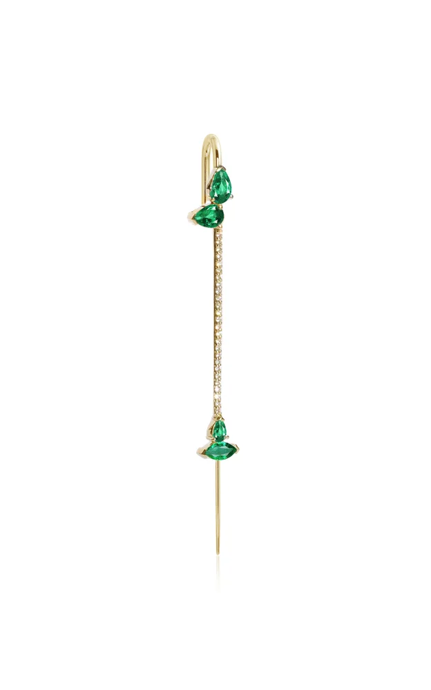 18k Yellow Gold Emerald Allora Single Ear Pin