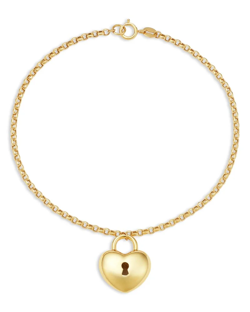 Puffed Heart Lock Charm Bracelet in 14K Yellow Gold