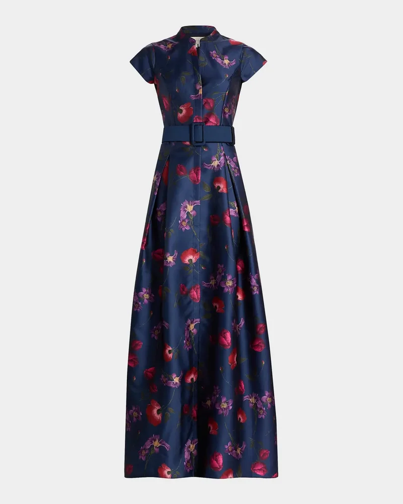Marta Floral Mikado Belted Gown