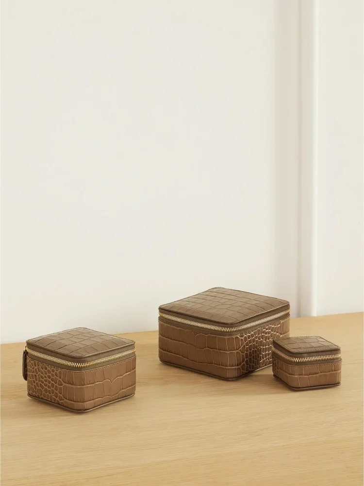 Mara set of three croc-embossed leather jewelry cases