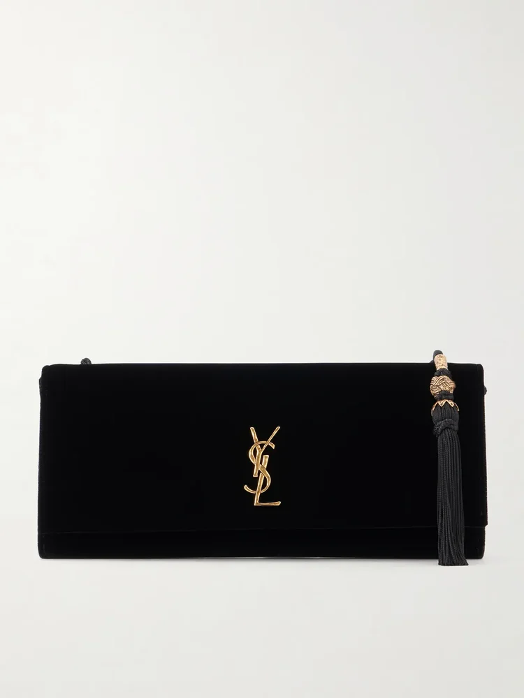 Kate Cassandre-embellished tasseled velvet shoulder bag