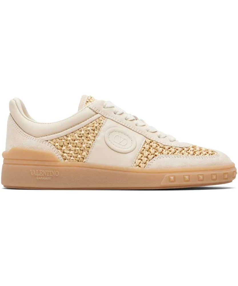 Off-white & Beige Upvillage Woven Faux-Raffia Sneakers