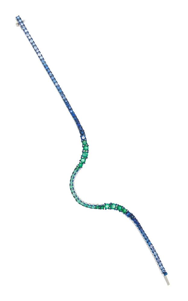18K White Gold Emerald, And Sapphire Bracelet
