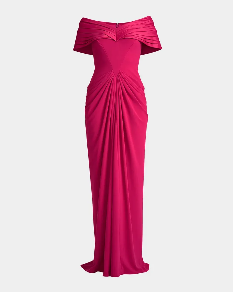 Pleated Off-Shoulder Taffeta & Crepe Gown