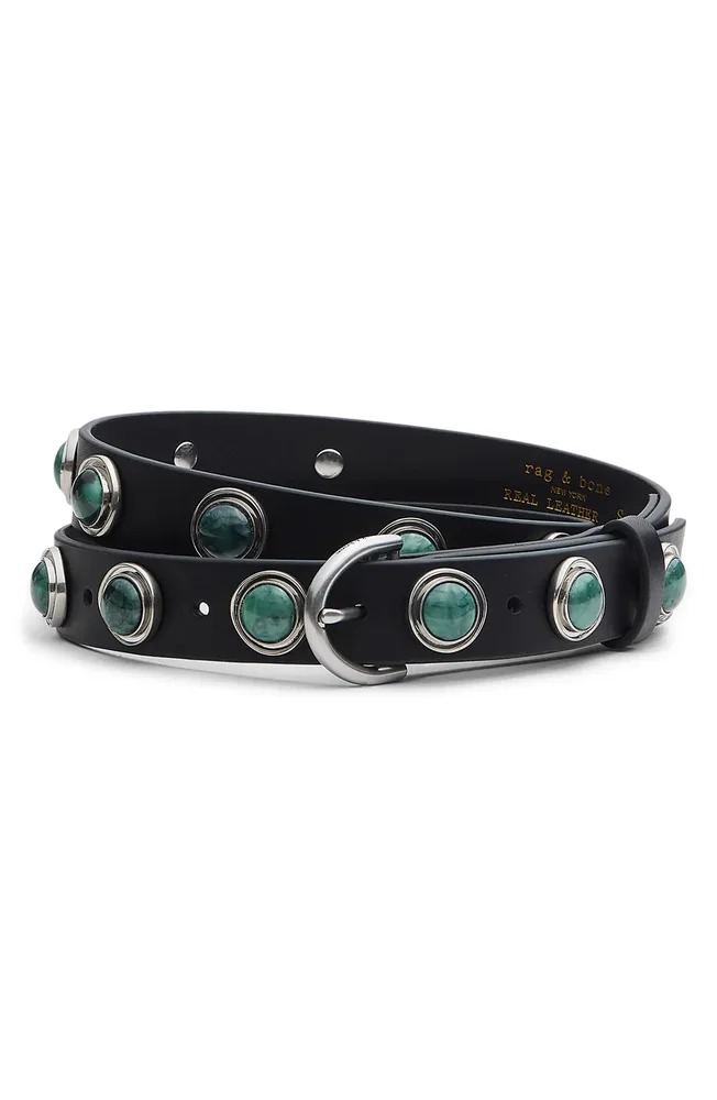 Celia Studded Stone Leather Belt