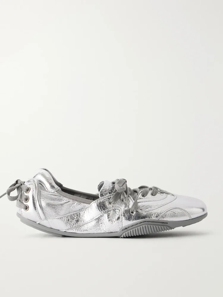 Lace-up suede and leather ballet flats