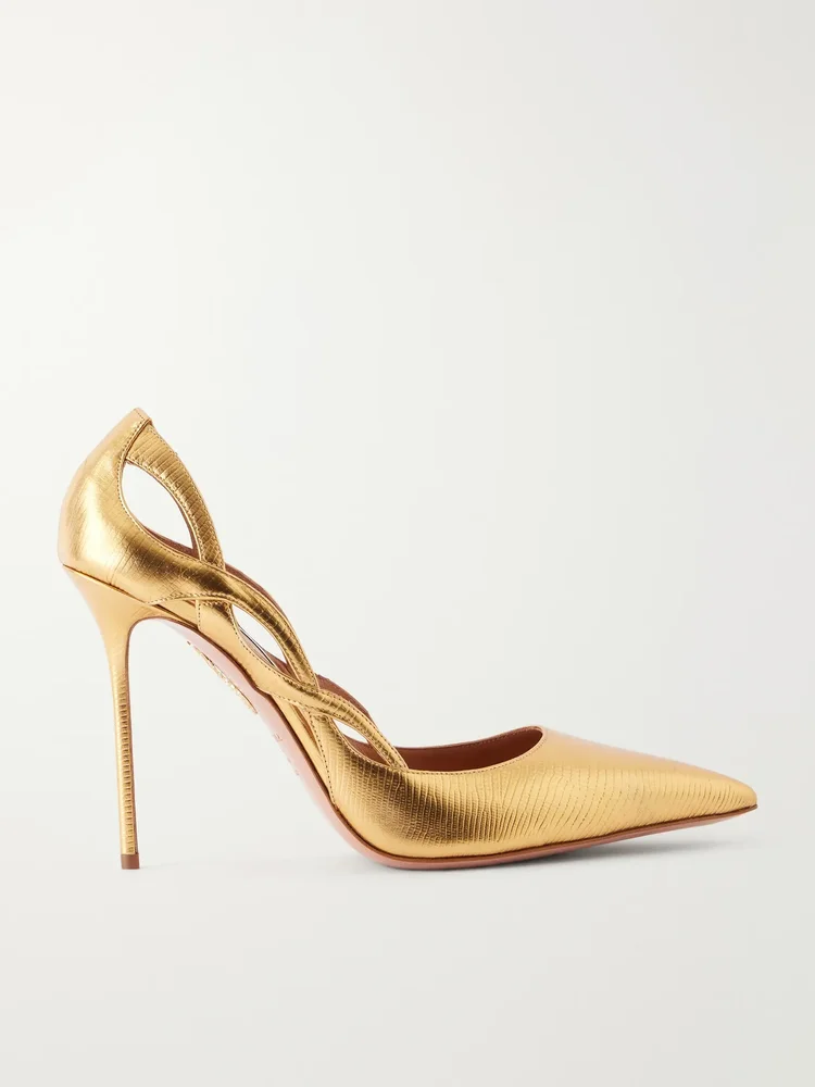 Contour 105 metallic lizard-effect leather pumps