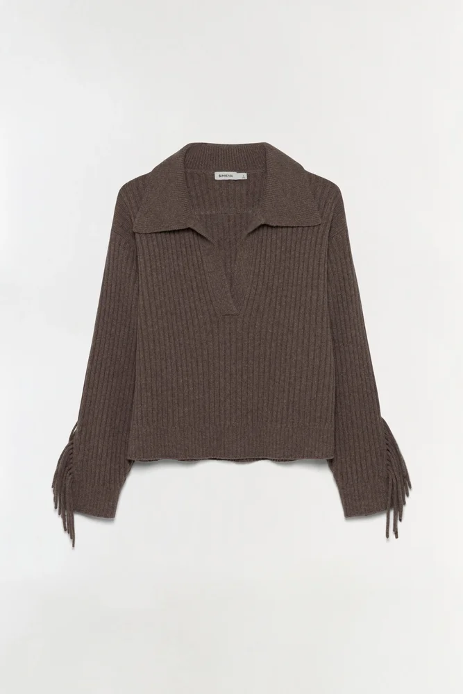 Natalia Collared Fringe Sweater