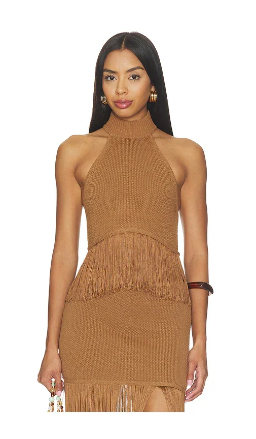 Chrissa Halter Fringe Crop Top