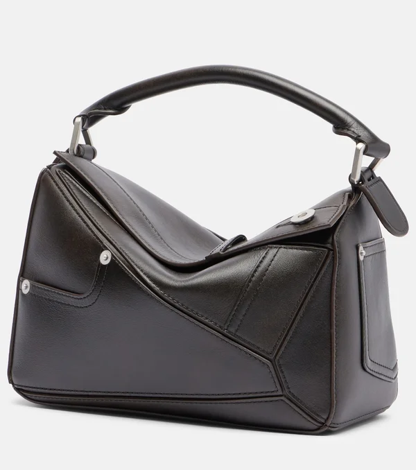 Puzzle Panta Small Leather Tote Bag in Brown