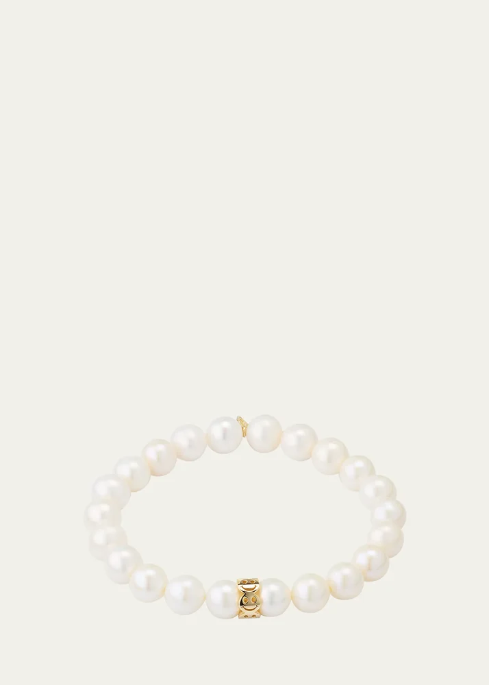 8mm Pure Happy Face Rondelle on Pearl Bracelet