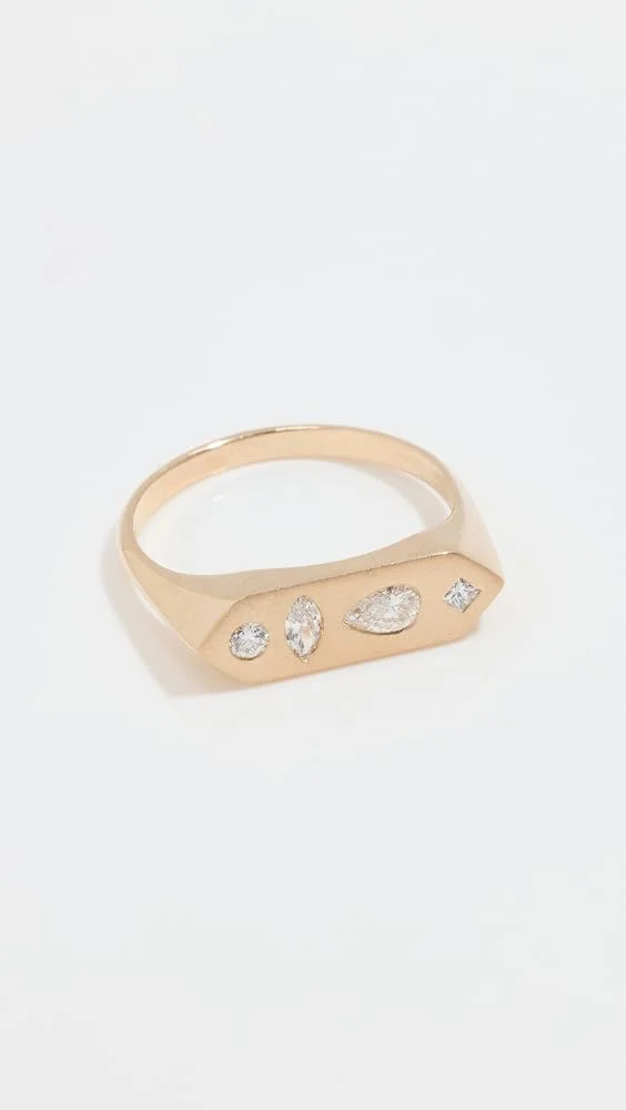 14k Gold Mosaic Bar Signet Ring