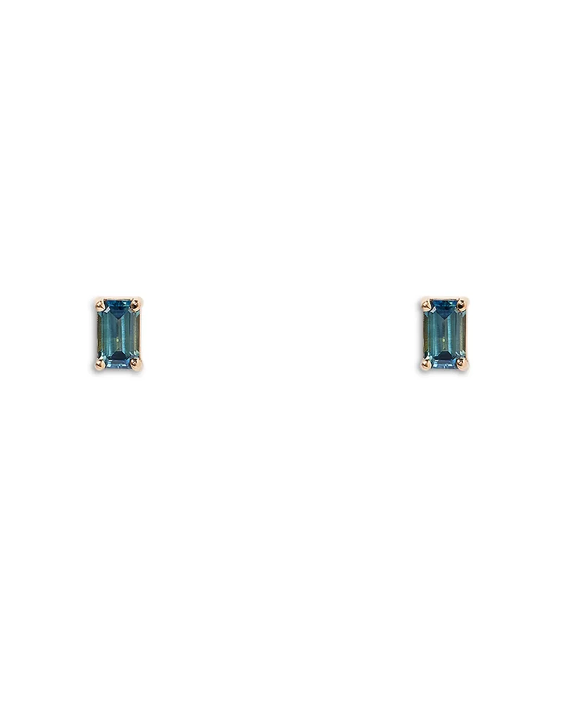 14K Yellow Gold Teal Sapphire Stud Earrings