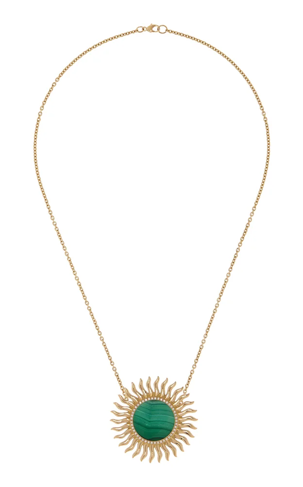 18K Yellow Gold Malachite and Diamond Solar Necklace