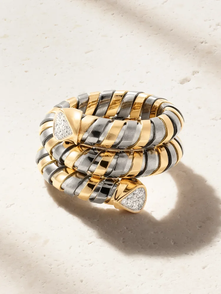 Trisola 18-karat gold, diamond and titanium ring