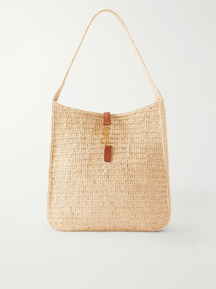 le 5 a 7 leather trimmed raffia shoulder bag