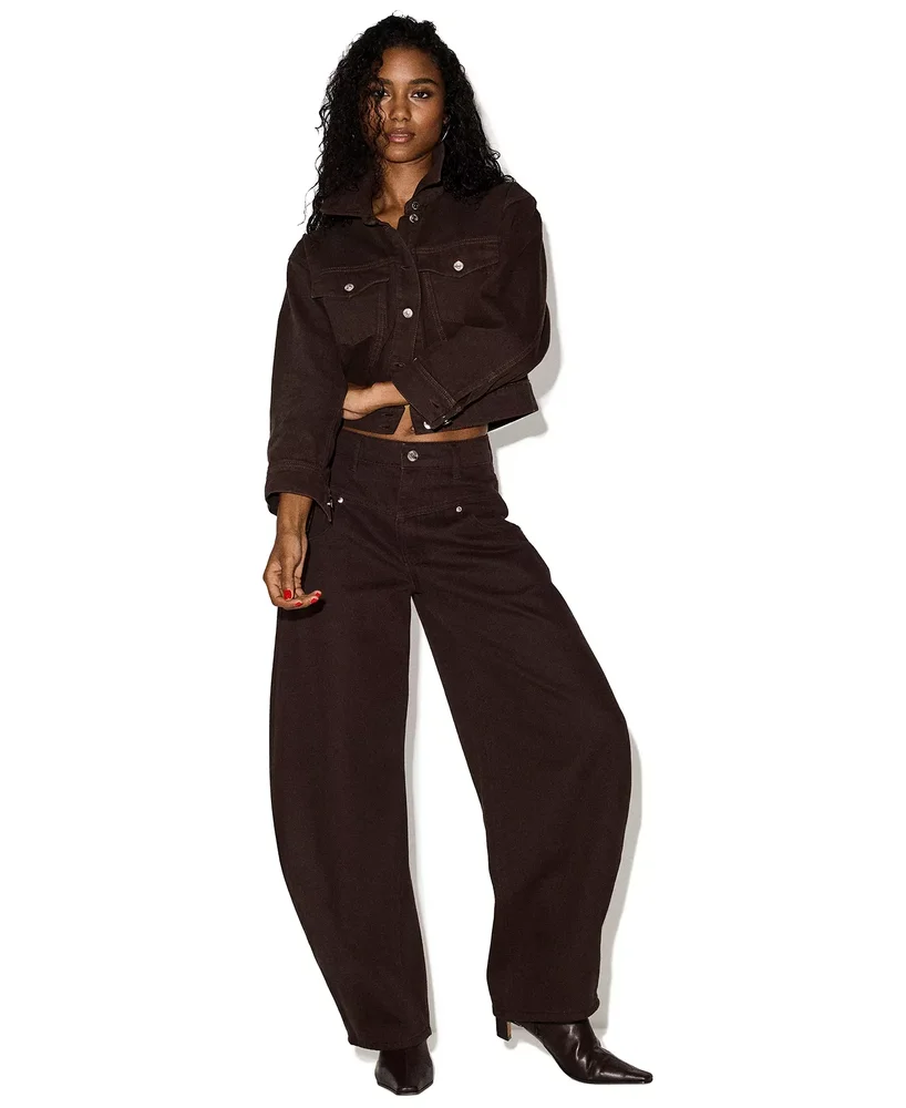 Dove Cropped Denim Jacket and Tribeca High-Waisted Wide-Leg Jeans