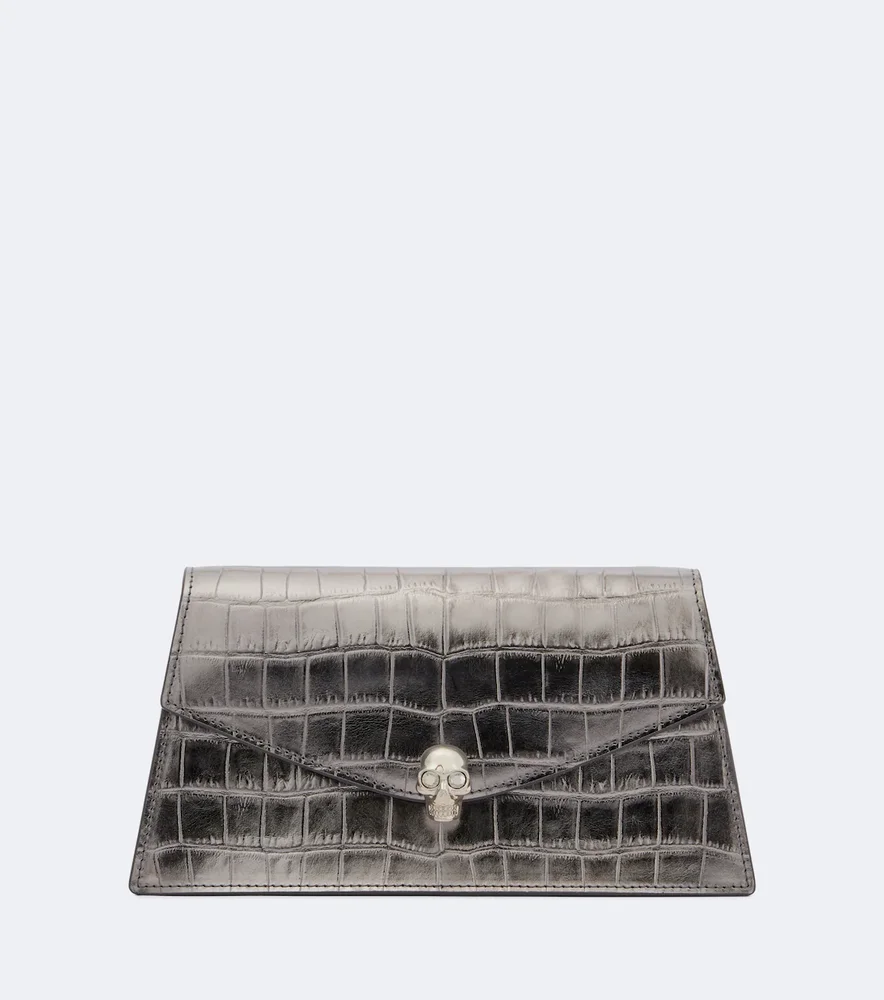 Skull Mini croc-effect leather clutch