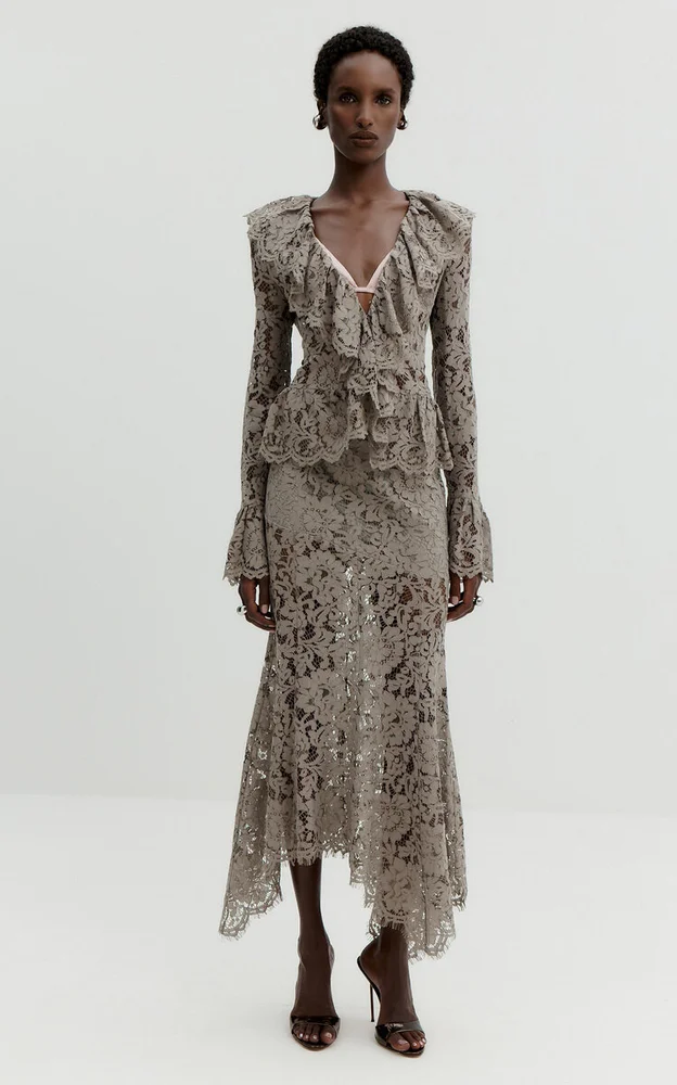 Karo Cotton-Blend Lace Midi Skirt