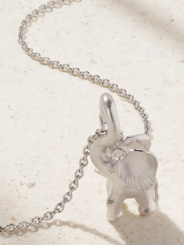 Elephant 18-karat white gold diamond necklace