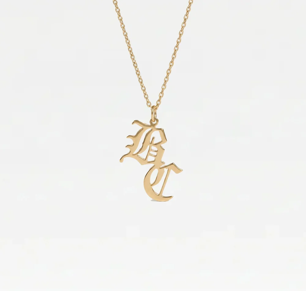 The Solid Gold Double Old English Pendant
