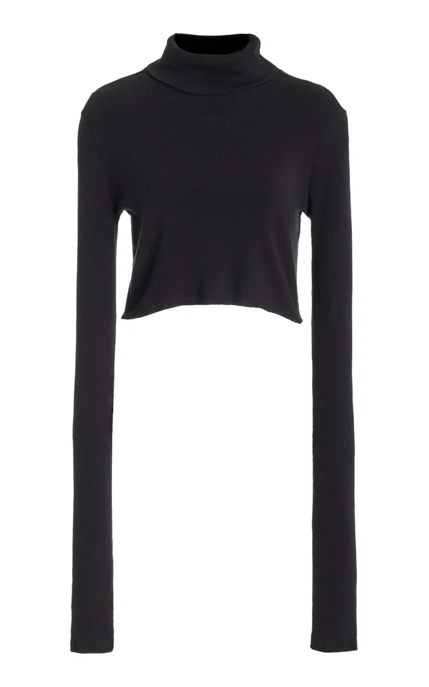 Cropped Cotton-Blend Turtleneck Top