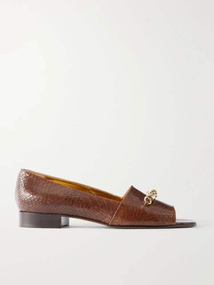 chain detail croc effect leather loafers