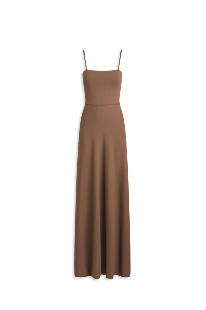 Crepe Knit Square Neck Soft Dress, Spice