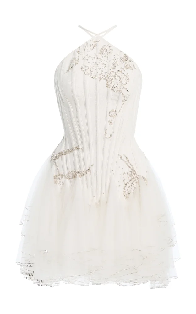 Corseted Silk-Jacquard Mini Dress