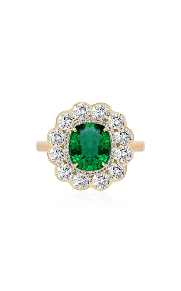 G-One 18K Yellow Gold Diamond Emerald Ring