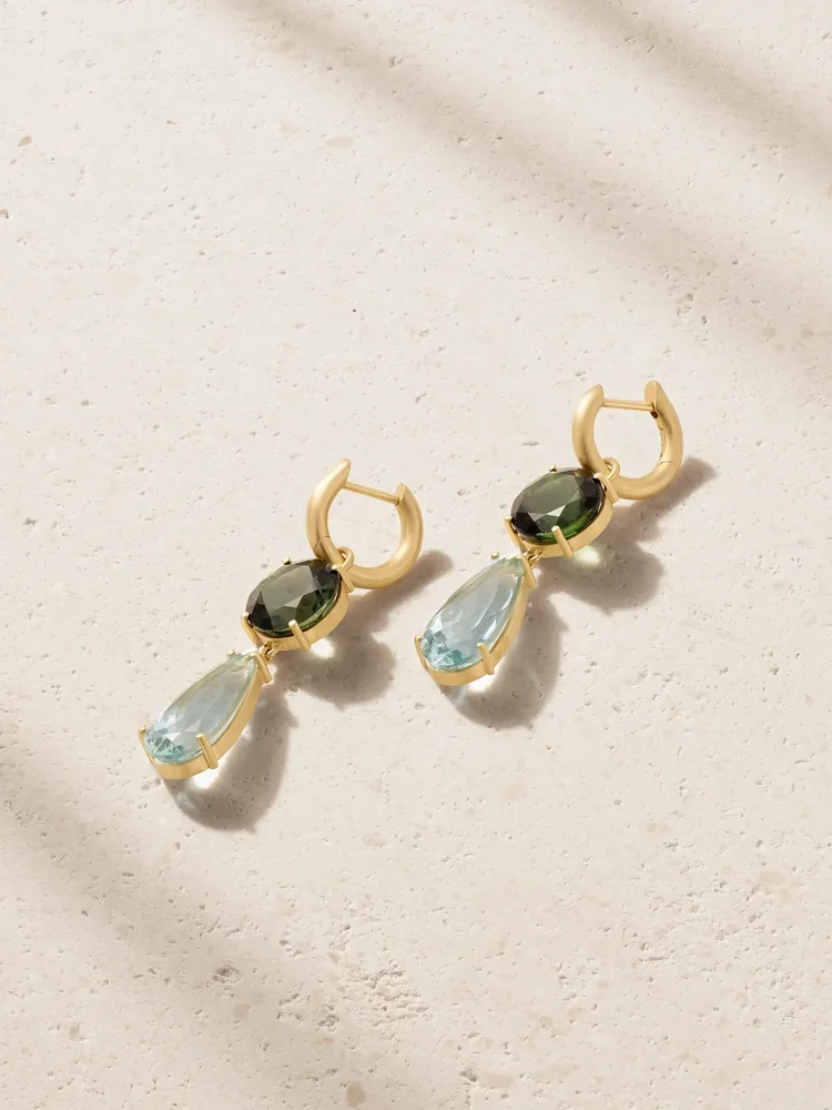 Gemmy Gem 18-karat gold, aquamarine and tourmaline earrings