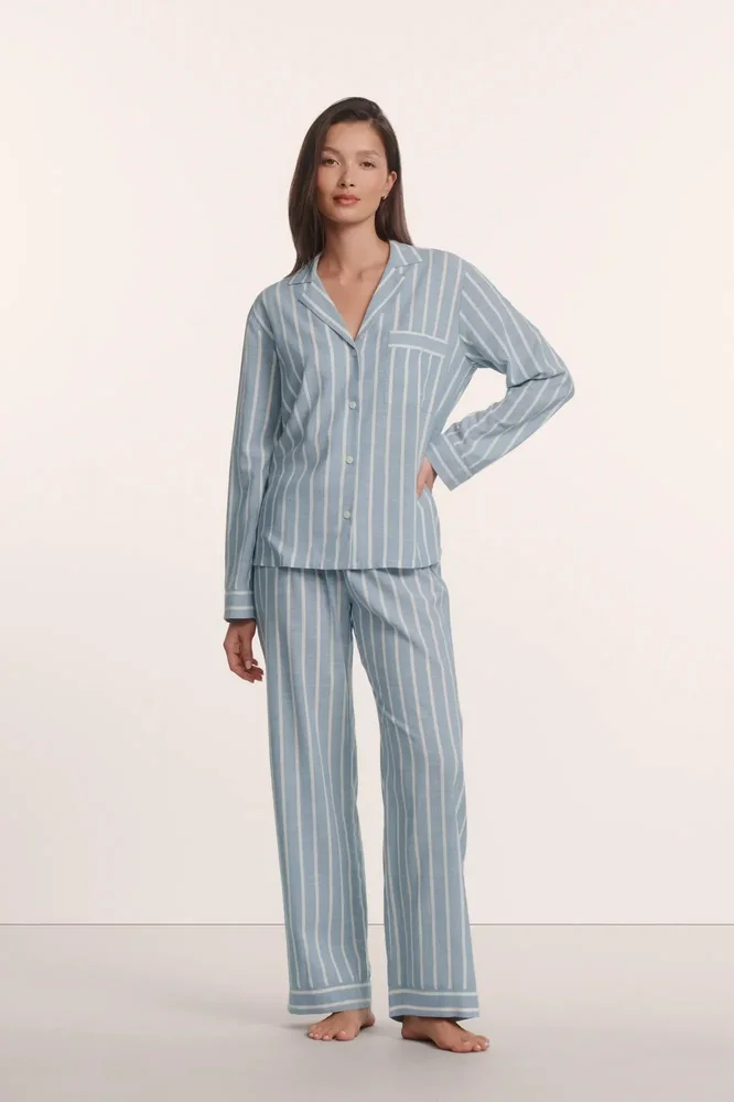 Nautico Long PJ Set, Classic Stripe Slate Blue/Ivory