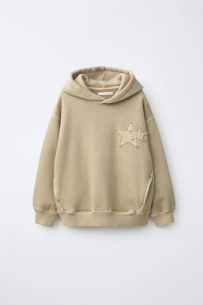 Star Patch Hoodie (Light Beige)