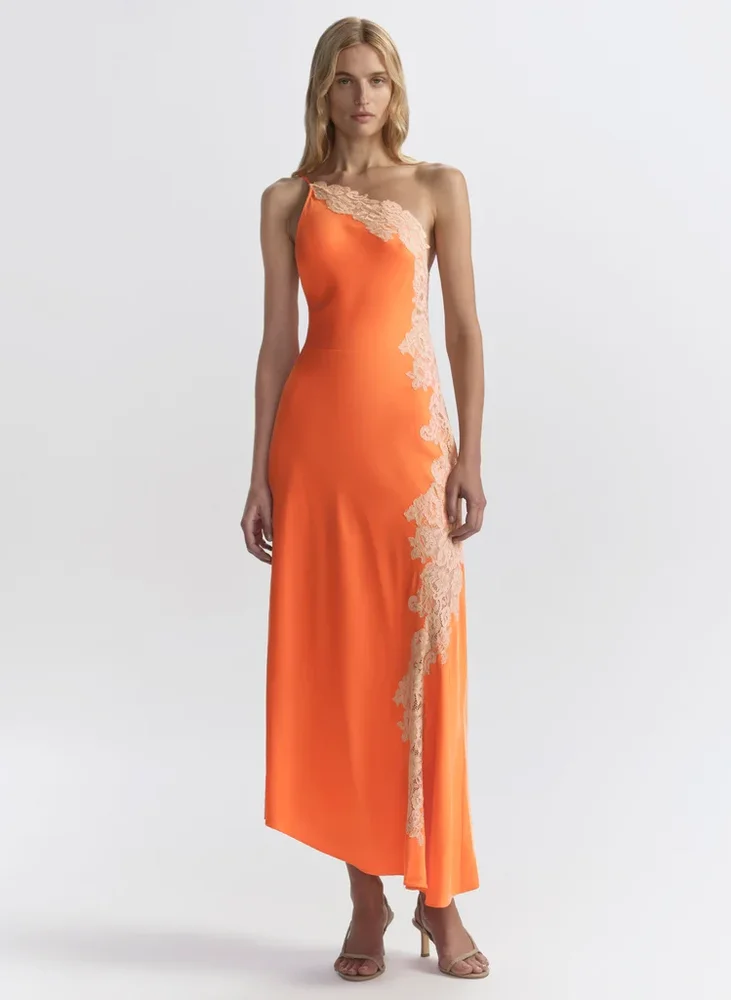 ALC LTD Lou Satin and Lace Midi Dress