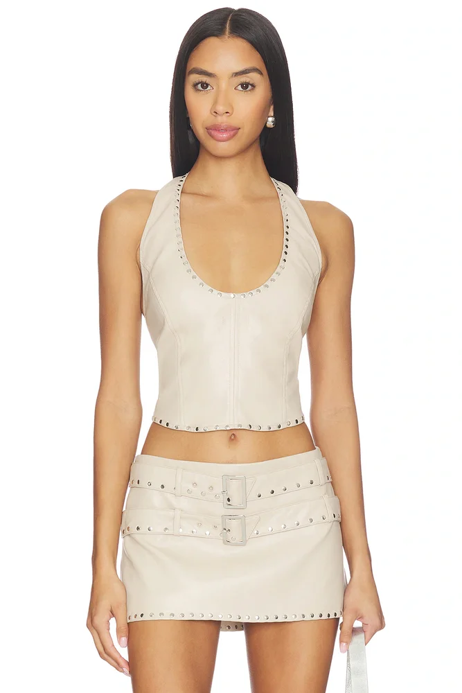 Liddy Faux Leather Studded Halter Top