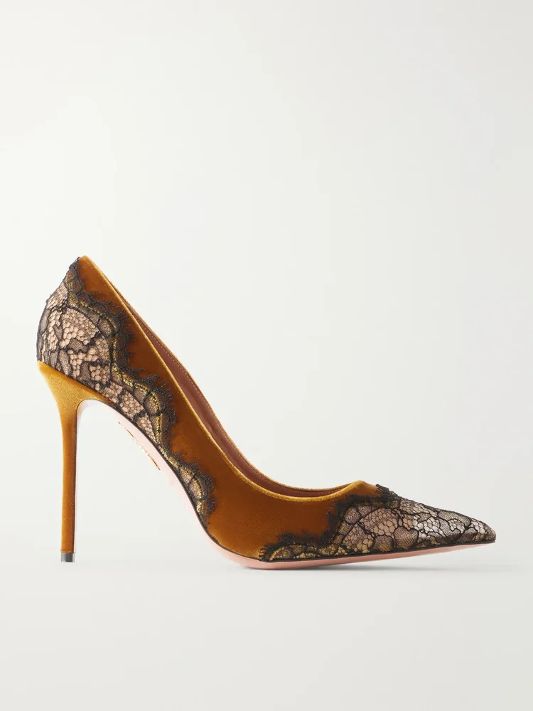 Meadow 105 lace-trimmed velvet pumps