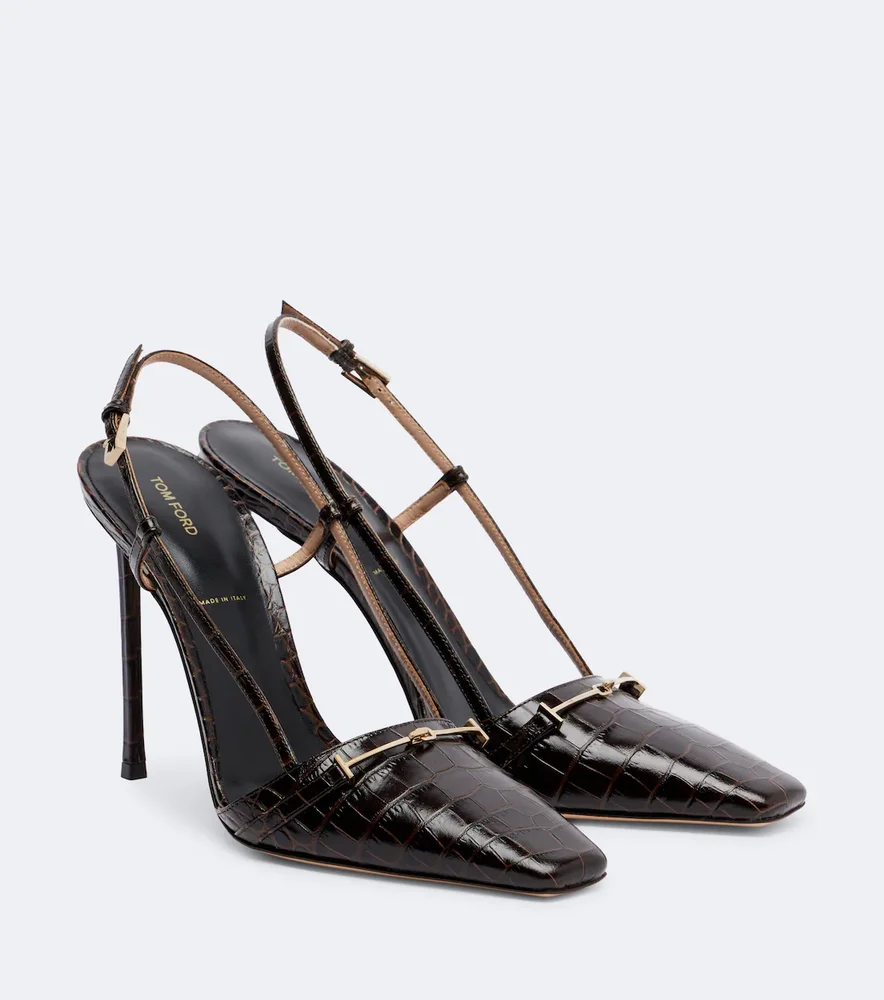 Arc croc-effect leather slingback pumps