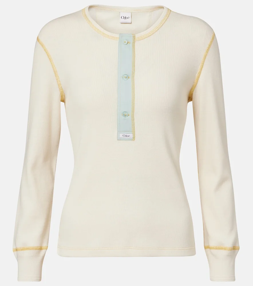 Ribbed-knit cotton jersey Henley shirt
