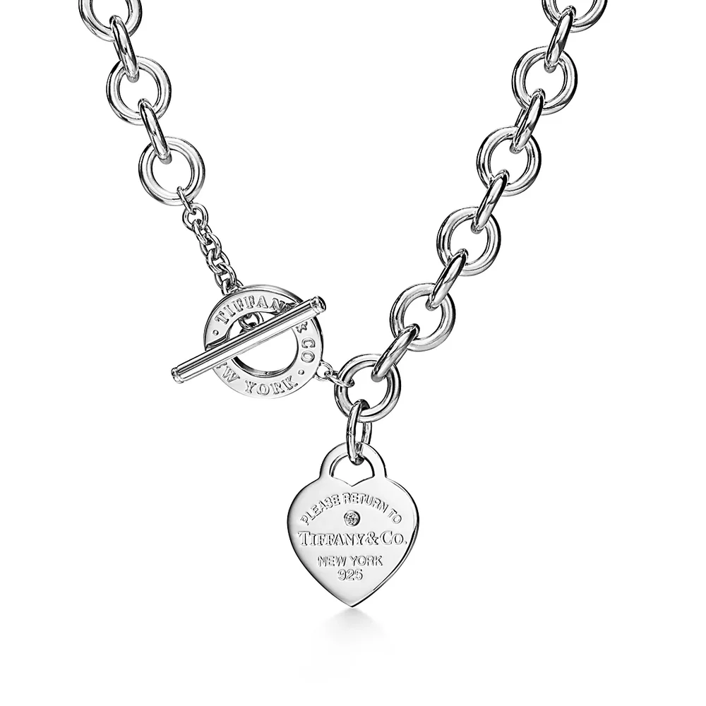 Return to Tiffany® Heart Tag Necklace in Silver with a Diamond, Medium