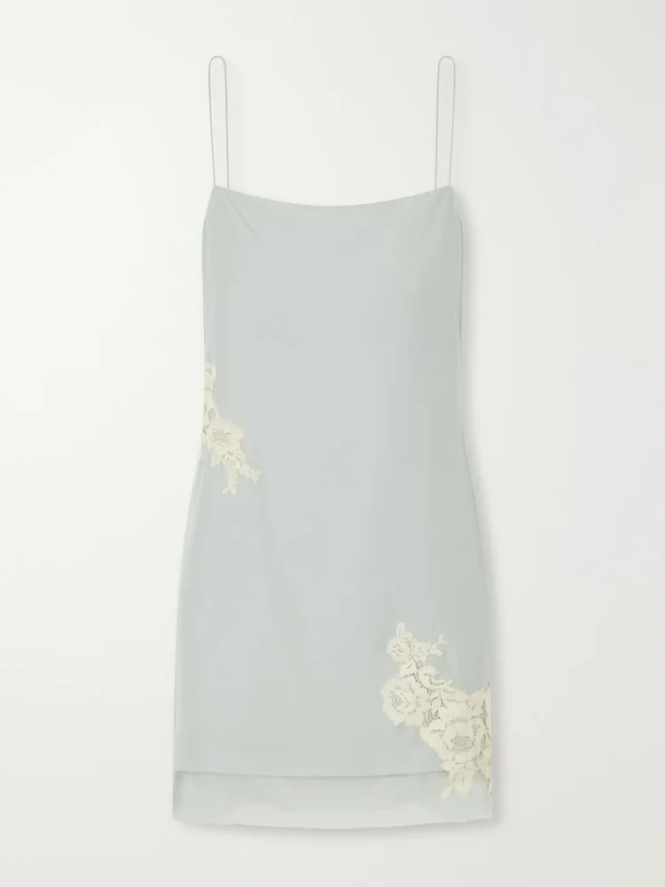 Noria lace-trimmed silk crepe de chine mini dress
