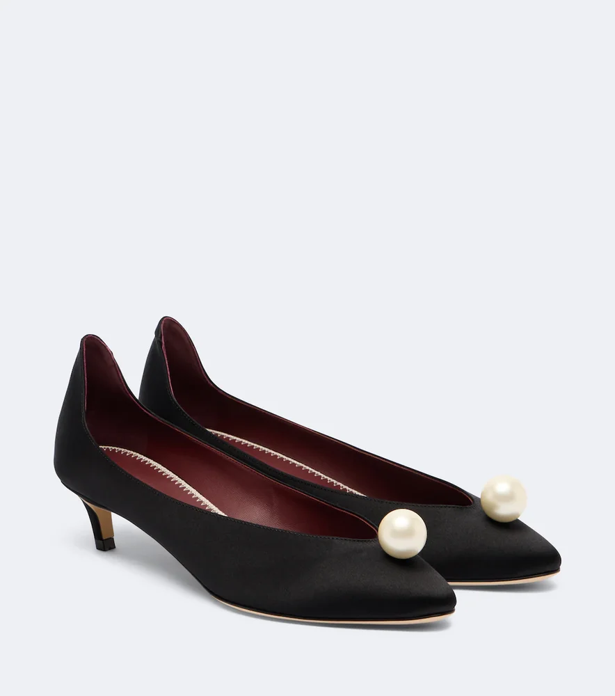 Embellished satin pumps