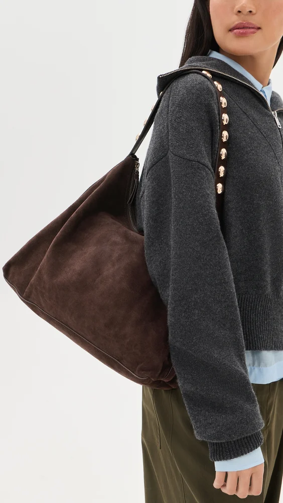 Stassie Studded Slouchy Suede Shoulder Bag