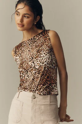 Sleeveless Printed Boat-Neck Tank