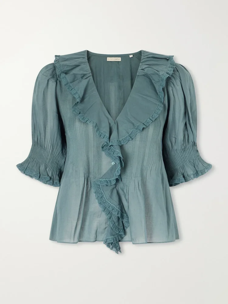 Henri lace-trimmed organic cotton blouse