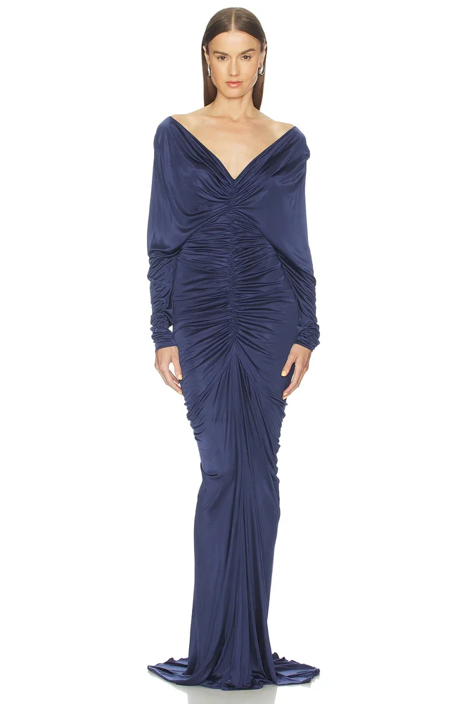 V Neck Ruched Gown