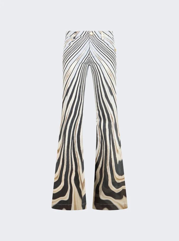 Flared Stretch Drill Jeans Zebra Print